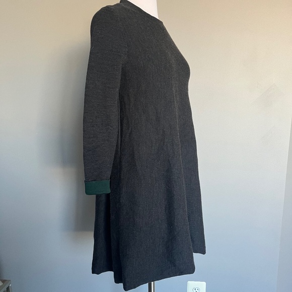 COS Gray/Emerald Green Double-Faced Merino Wool Cotton A-Line Knit Casual Dress - Picture 9 of 16